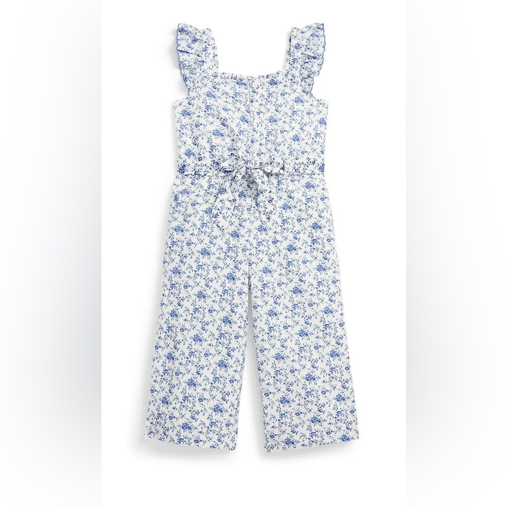 Polo Ralph Lauren Girls Floral Jumpsuit Wide Leg Blue And White NWT Size 14